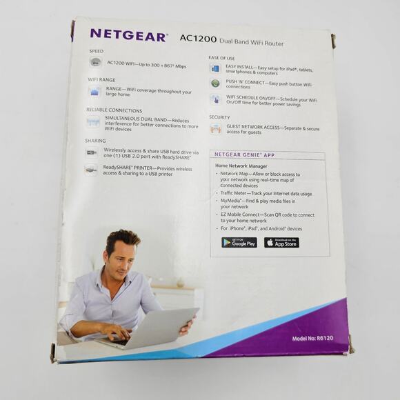 Netgear AC1200 R6120 Black USB Port Wireless Dual-Band Wi-Fi 5 Router Box - Picture 6 of 6